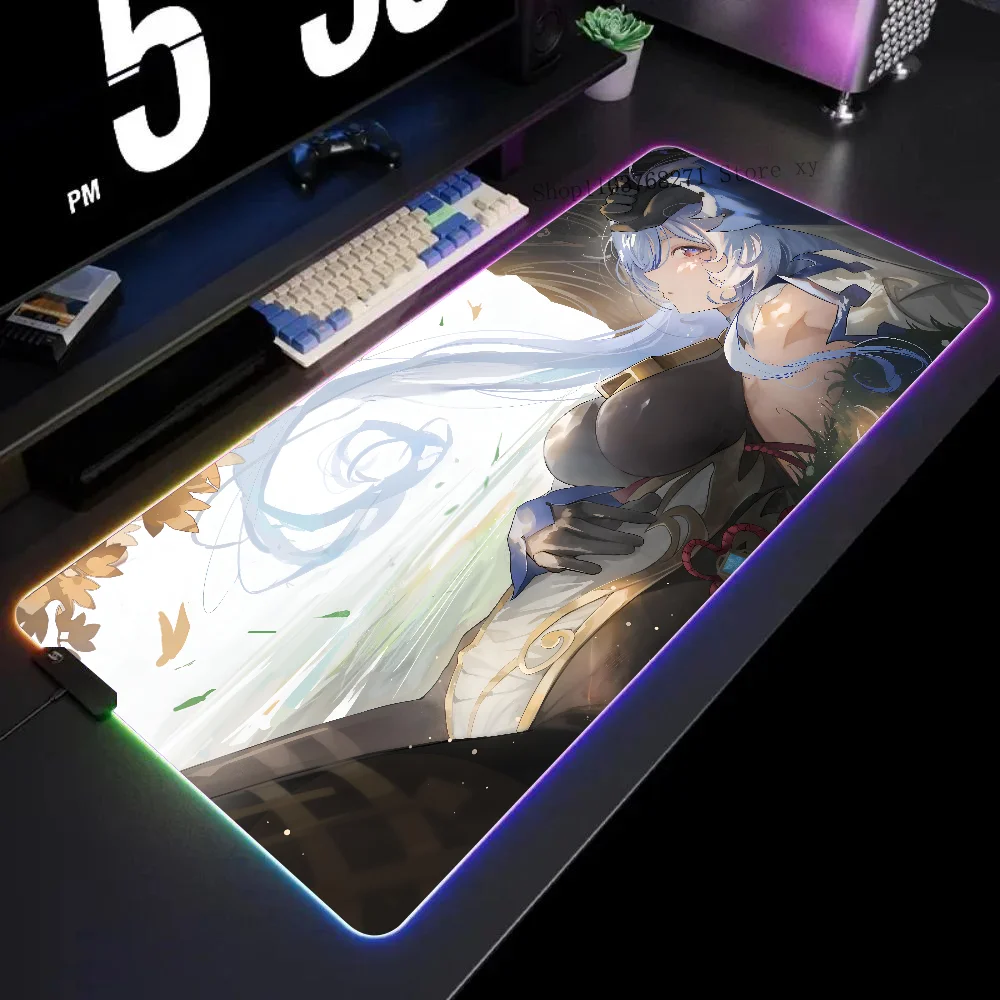 Ganyu Genshin Impact Mousepad XXL RGB Gaming Mouse Pads HD Black Gamer Accessories Large LED