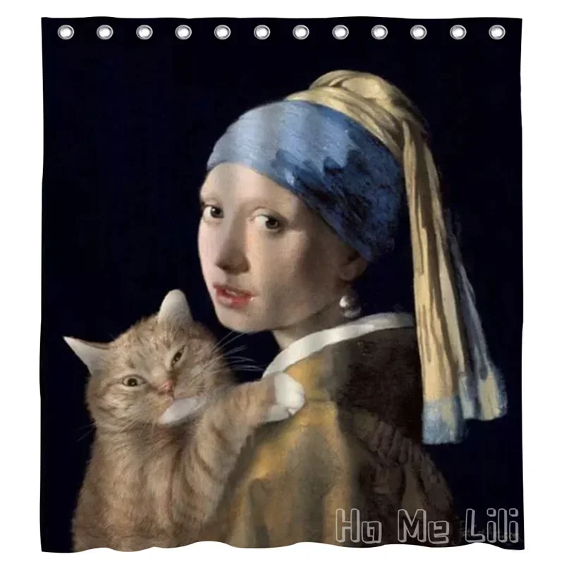 Adorable Fat Cat Shower Curtain By Ho Me Lili Invades The Most Famous Paintings In Art Waterproof Bathroom Decoration