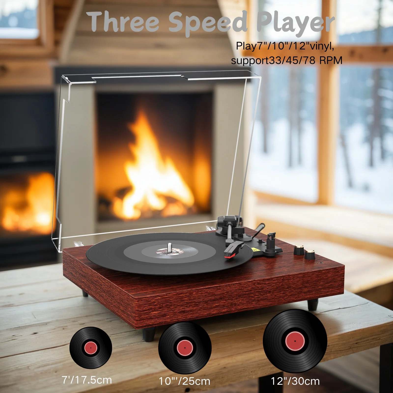 MAIO  Record Player Portable Suitcase Audio with Built-in Speakers, 3-Speed Vinyl Spinner
