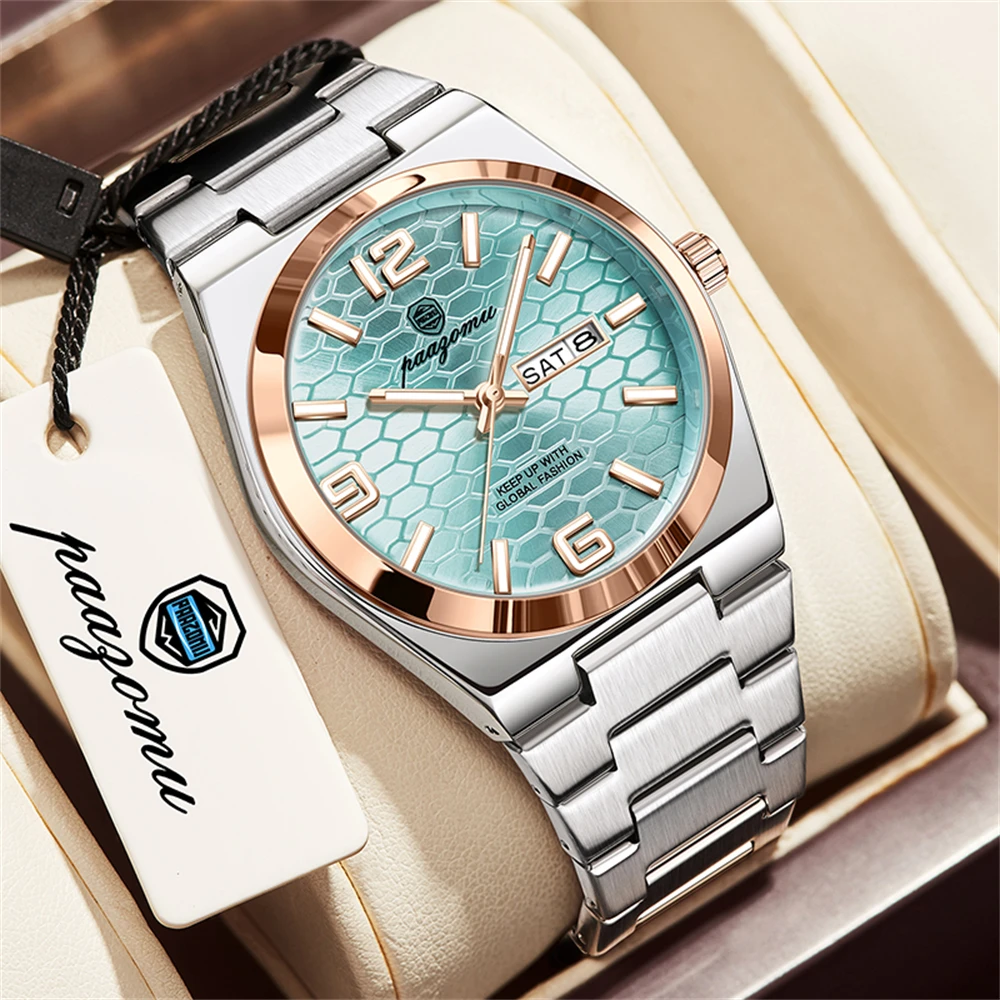 

PAAZOMU Top Luxury Man Watch Waterproof Stainless Steel Men Wristwatch Luminous Date Week Fashion Business Quartz Men's Watches