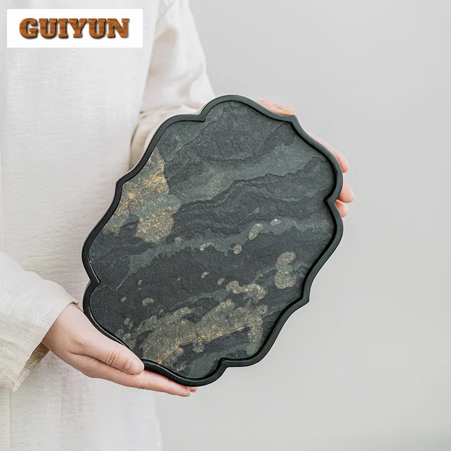 Wabi-sabi Stitched Rock Panel Tea Tray Dessert Candy Tray Coffee Storage Board Teapot Support Dishes for Serving Tea Ceremony - Image 5