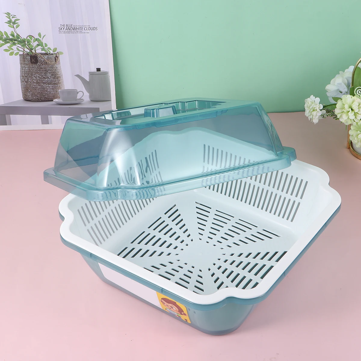 

Dish Racks Storage Box Kitchen Holder Cover Plate Dryer with Multifunction Shelf Organizer Utensil Blue Small Drying