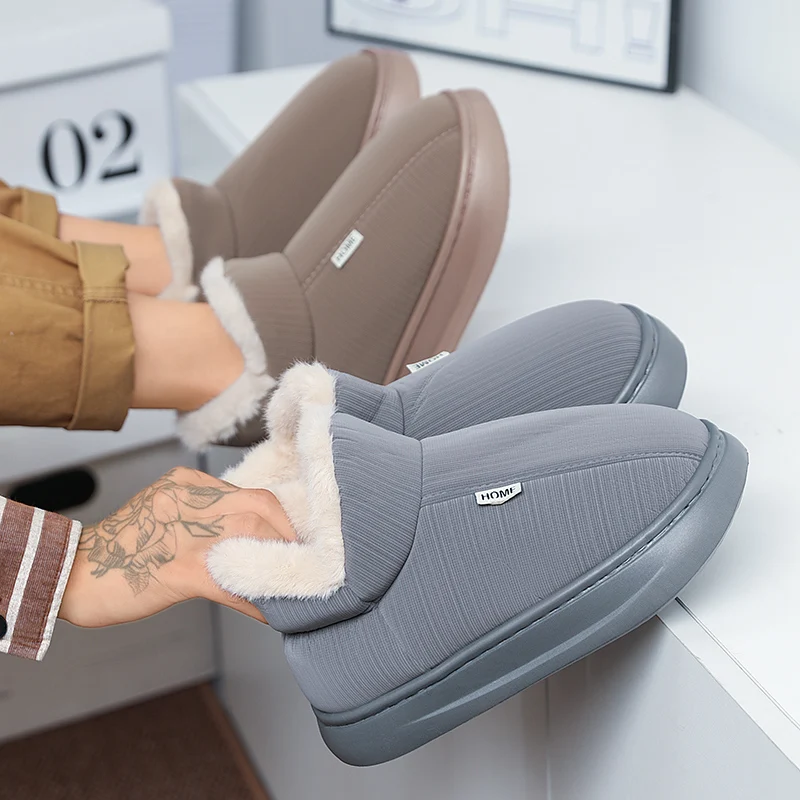 جديد الشتاء الثلوج الأحذية القطنية مع الصوف كبيرة الحجم شقة الانزلاق على نمط في الهواء الطلق الأحذية الدافئة داخلي وخارجي أحذية قطنية #5