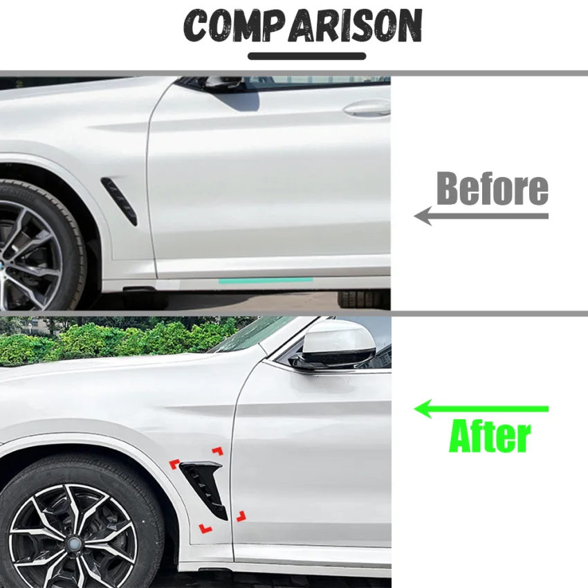 Car Side Fender Air Vent Sticker Trim ABS Shark Gills For BMW X3 X4 G01 G02 M Sport 2018 2019 2020 2021 2022 2023 +