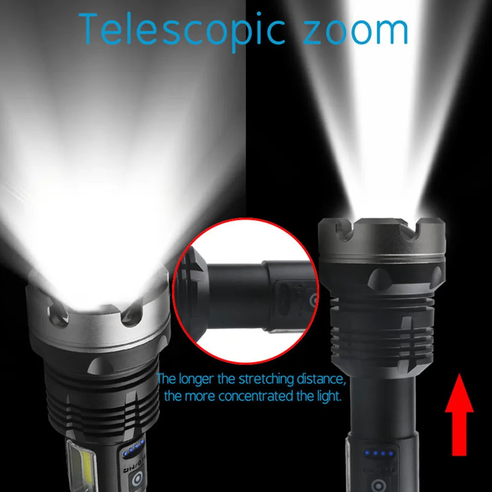 High Power XHP360 LED Flashlight Super Bright 36-CORE Torch USB Rechargeable Zoomable Lantern for Camping Hunting