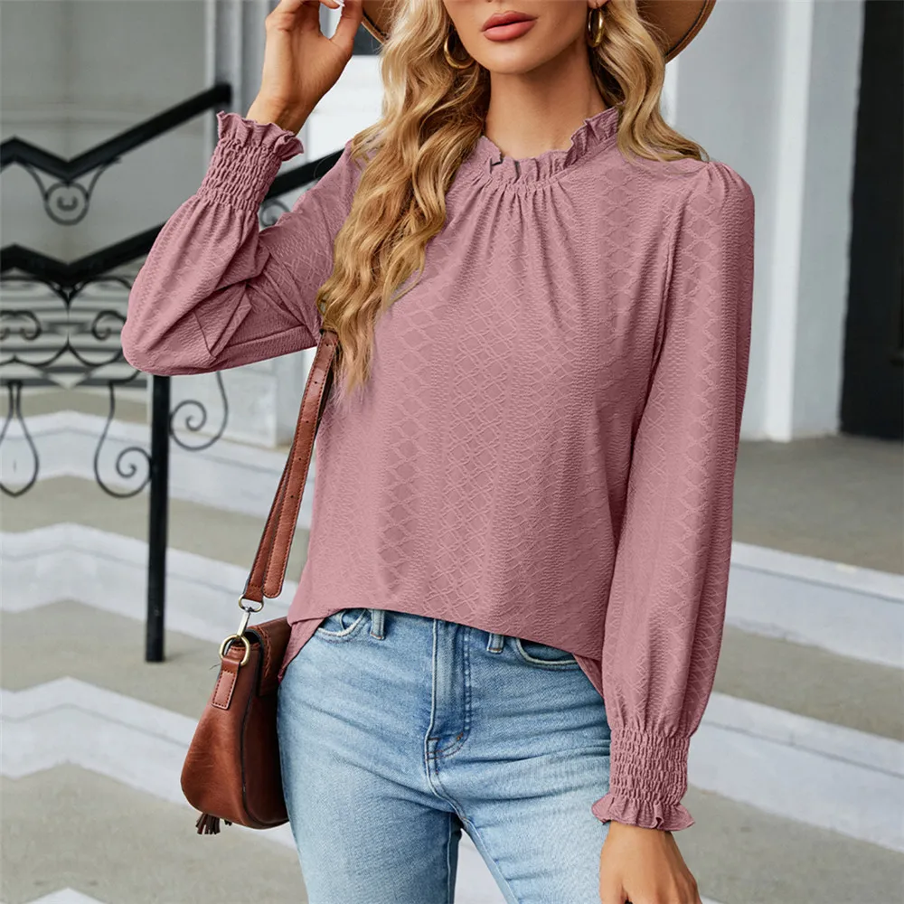 Fashion Woman Blouse Shirts for Women Spring Autumn Stylish Long Sleeve Shirring Top White Purple Green Women\'s Elegant Clothing