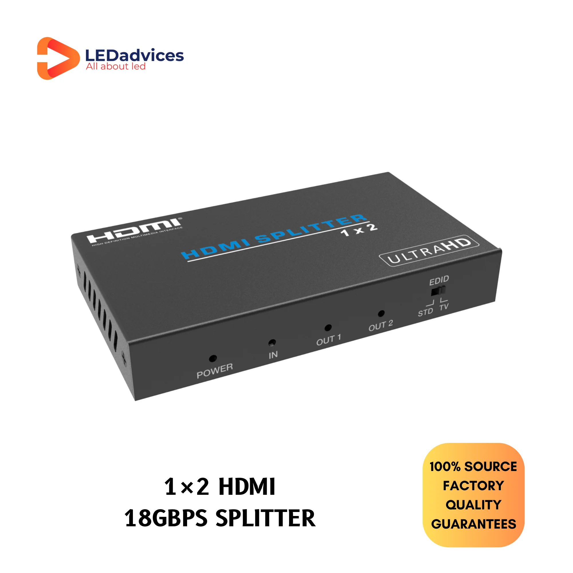 

18Gbps Lossless 4K60 HDMI 1x2 Splitter With 4K To 1080P Video Scaling Function HDV-B12IH