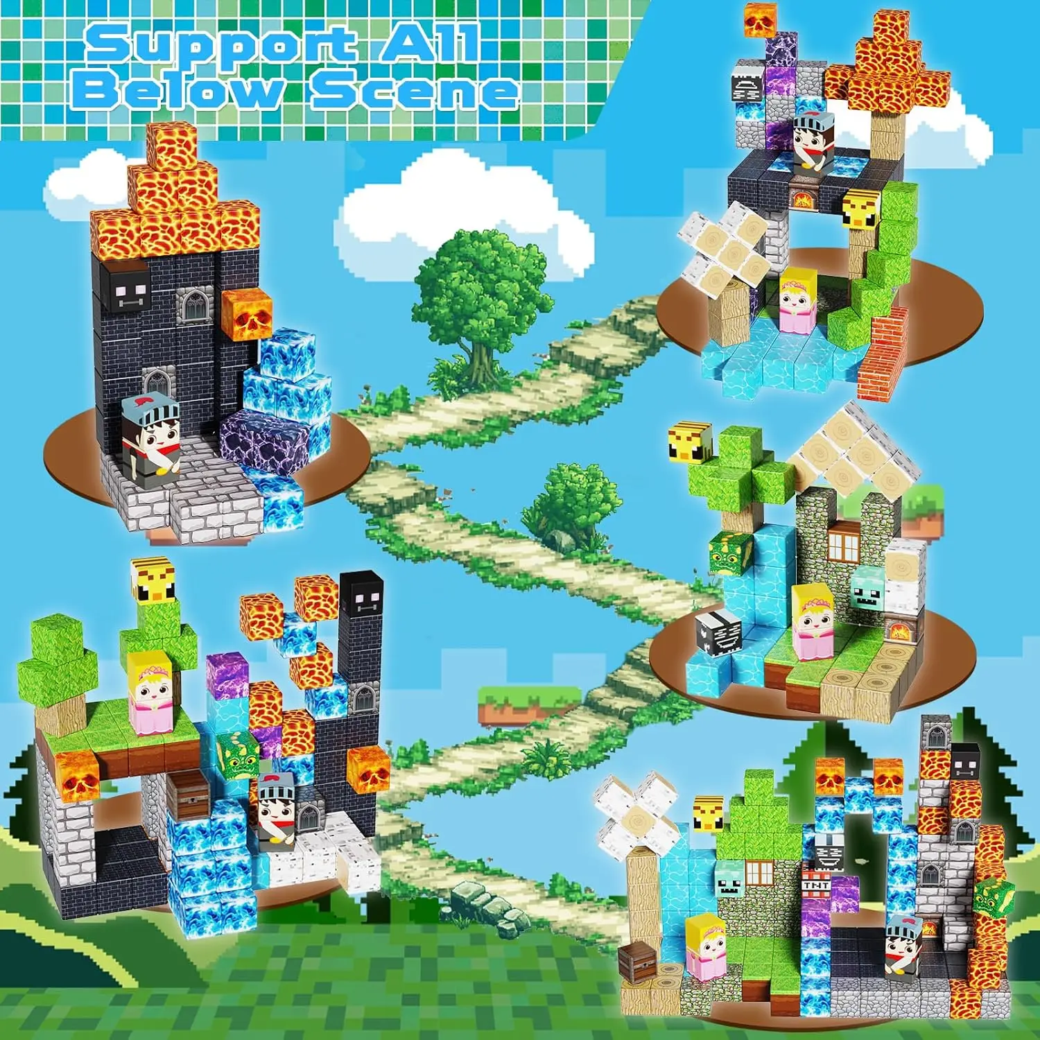 Blocs de Construction magnétiques, 100 pièces, Cube magnétique empilable, route de Construction avec tige de voiture, cadeaux de noël et du nouvel an Montessori