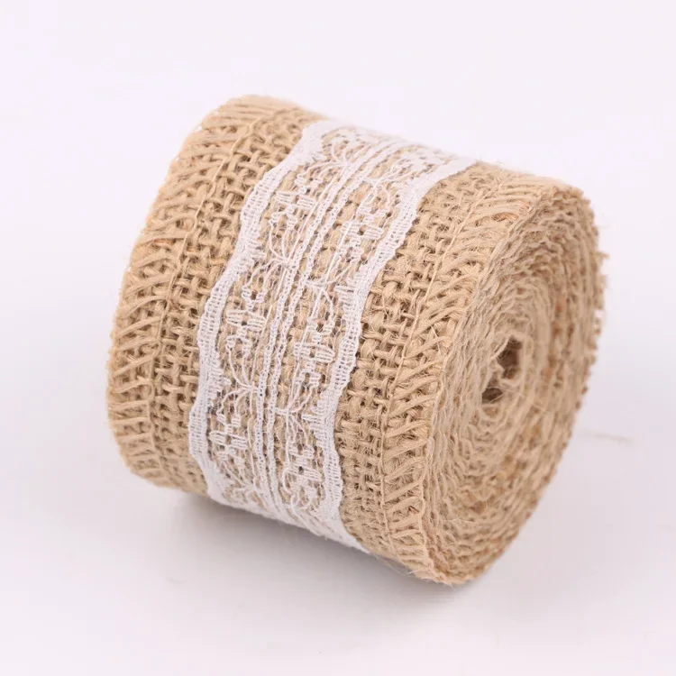 2M/Roll Natural Vintage Jute Burlap Lace Ribbon Crafts DIY Sewing Jute Fabric Gift Wrap Wedding Party Christmas Home Decoration