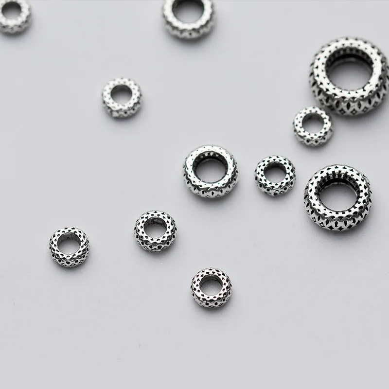 100% 925 Sterling Silver Fancy Craft Wheel Round Spacer Beads 6mm 8mm 10mm 12mm Silver Connector Ring Beads DIY Jewelry Making