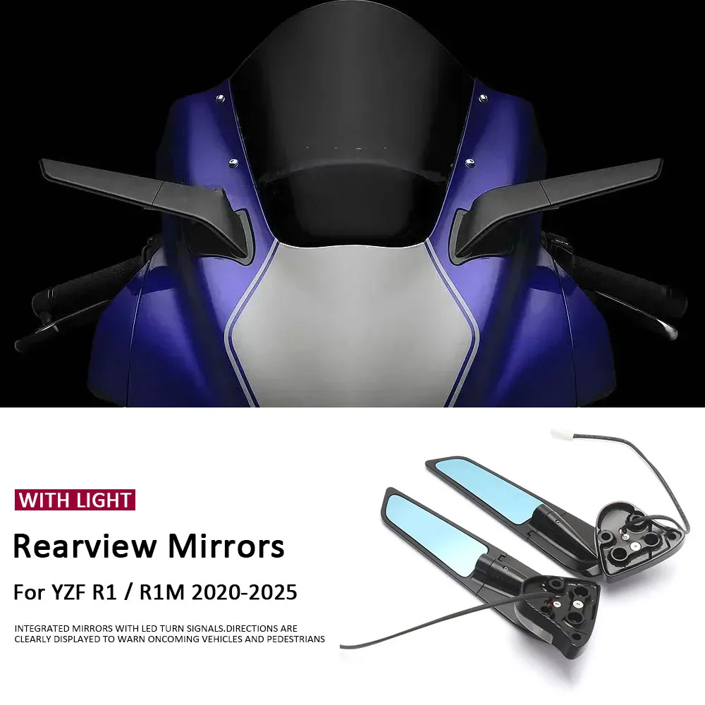 

Rearview Side Mirrors with LED Light Motorcycle 2024 R1 r1 M Wind Wing Adjustable Rotating For Yamaha YZF R1 r1 M 2020-2025