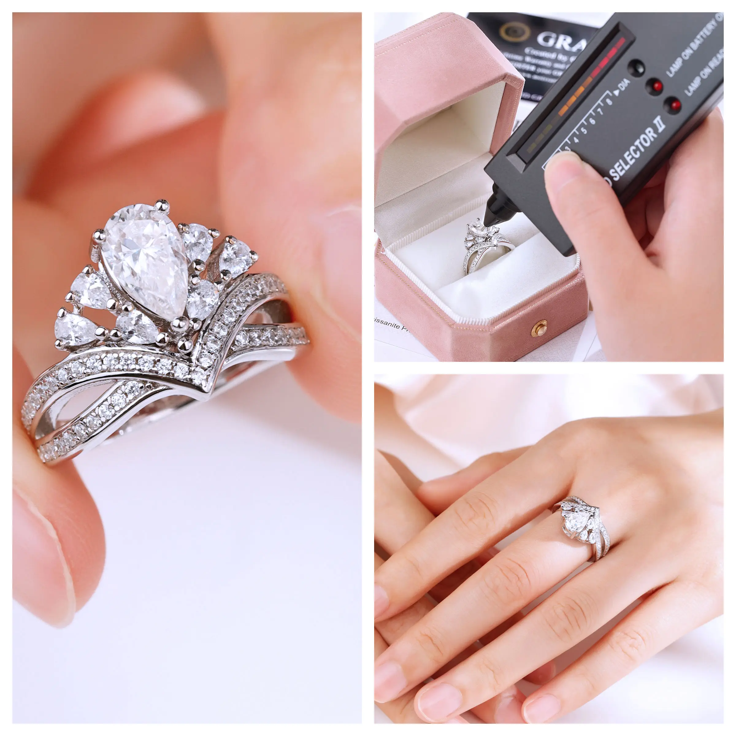 

Hot Sale Water Drop 1CT Moissanite Engagement Ring 925 Silver Women's Wedding Jewelry