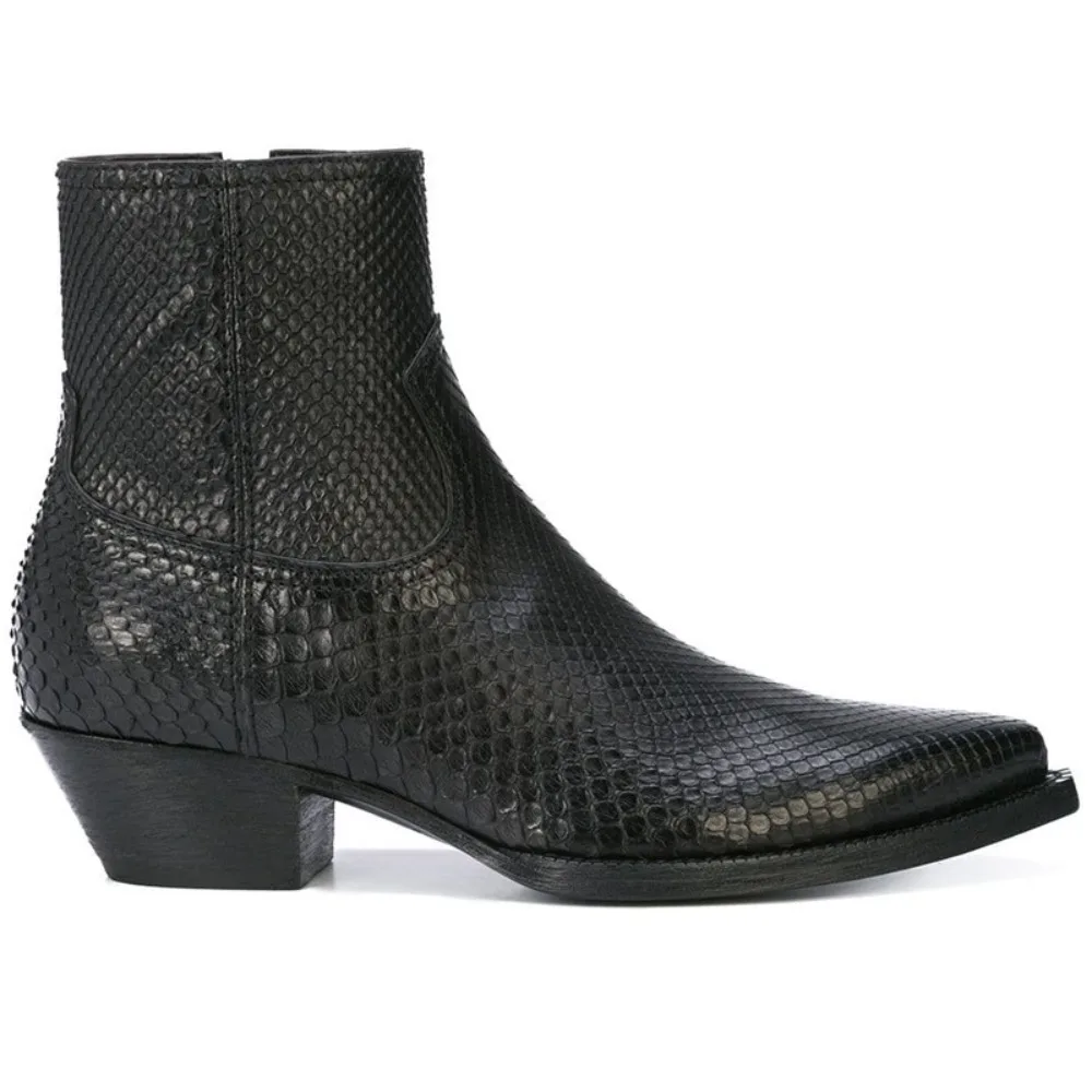 Man Chelsea Boots Genuine Leather Ankle Boots Business Pointed Toe High Heels Mens Boots Size 37-46 Men Shoes Mens Boot