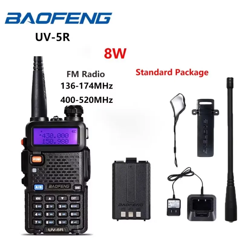 Baofeng UV-5R Radio UV5R 8W Walkie Talkie UV 5R 8W Radioaficionado FM VHF UHF con auricular batería de 2800mAh, uso multiescenario