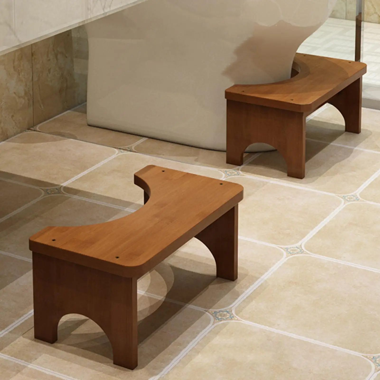 No Installation Not-Slip Bathroom Toilet Stool Upgrade Bamboo Squatting Toilet Stool for Adults Children