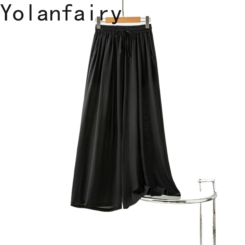 

YOLANFAIRY 100% Real Mulberry Silk Pants for Women Summer 2026 Fashion Wide Leg Pants High Elastic Waist Trousers Casual Pants