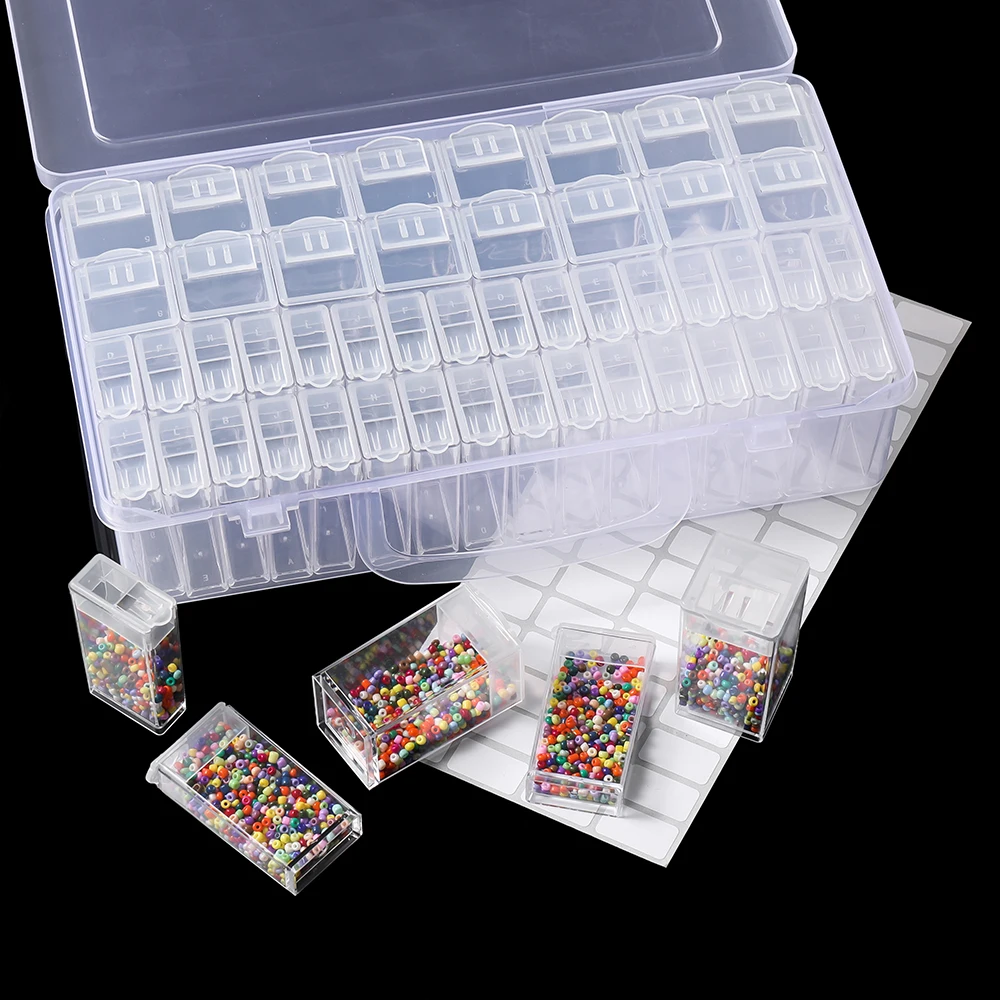 Caja de almacenamiento de plástico con 32/40/42/48/56/64 ranuras para accesorios de joyería DIY, caja organizadora de almacenamiento de cuentas de pintura de diamantes, 1 ud.