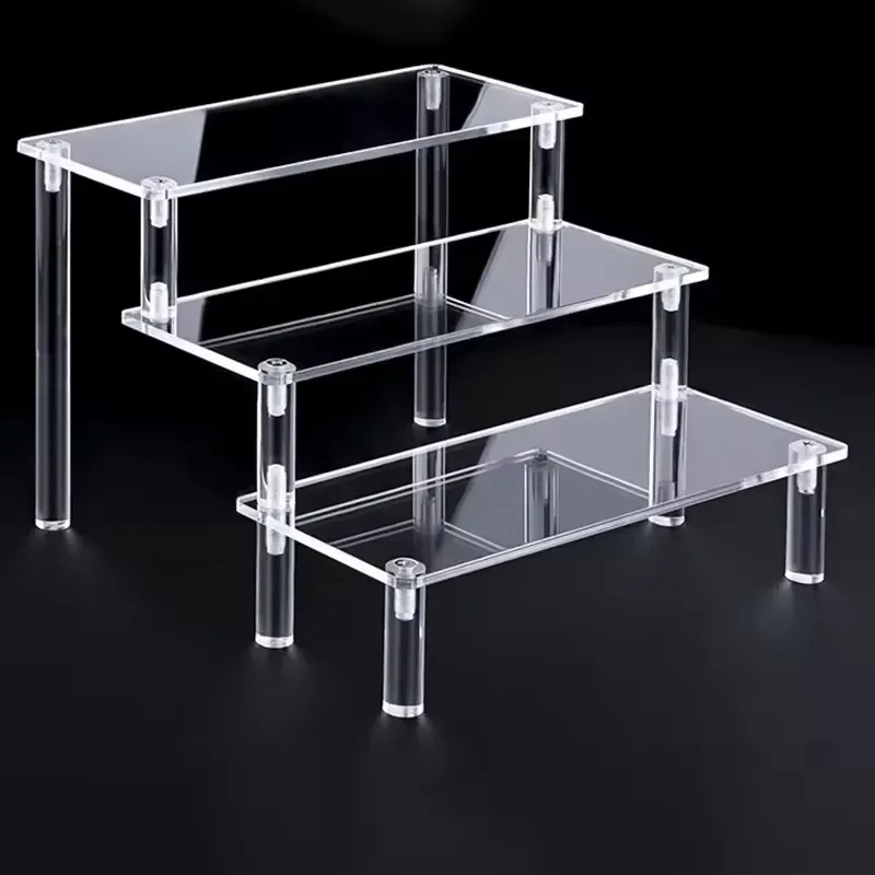 2/3 Tier Clear Acrylic Display Stand Transparent Tiered Step Riser Shelf for Figures Cosmetics Collectibles Tabletop Display