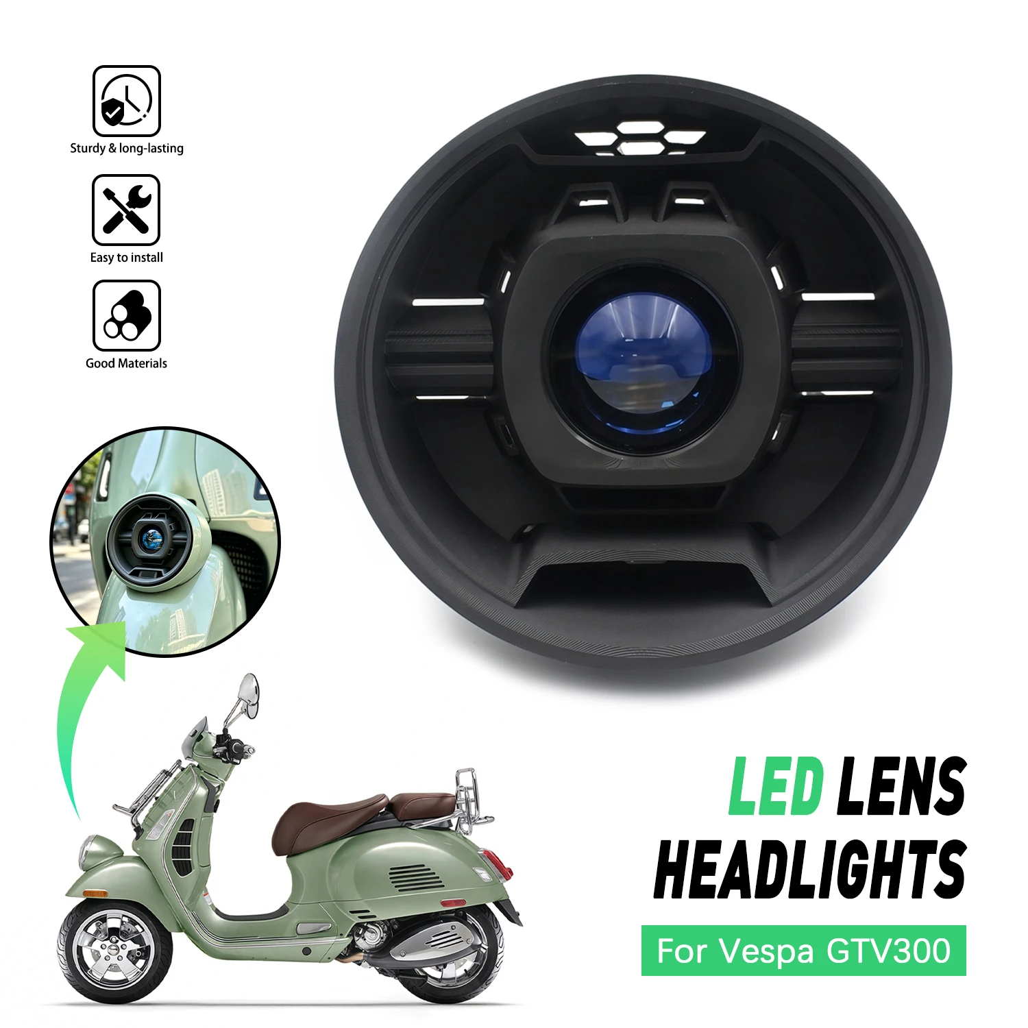 For Vespa GTV300 2024 2025 2026 Six Day Motorcycle Accessories Round Headlamp Motorcycle Headlight