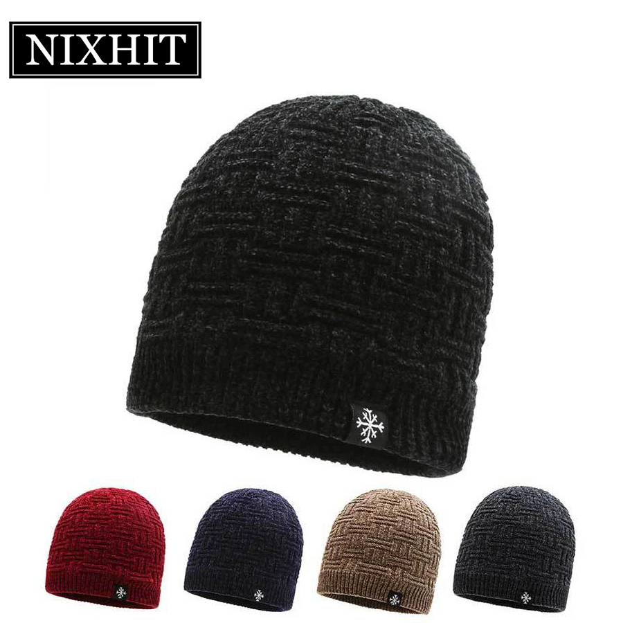 

NIXHIT Skullies Beanies Men Winter Hat Knitted Hats For Men Cap Winter Beanie Plus Velvet Thick Warm Fur Men's Hat Riding Z251