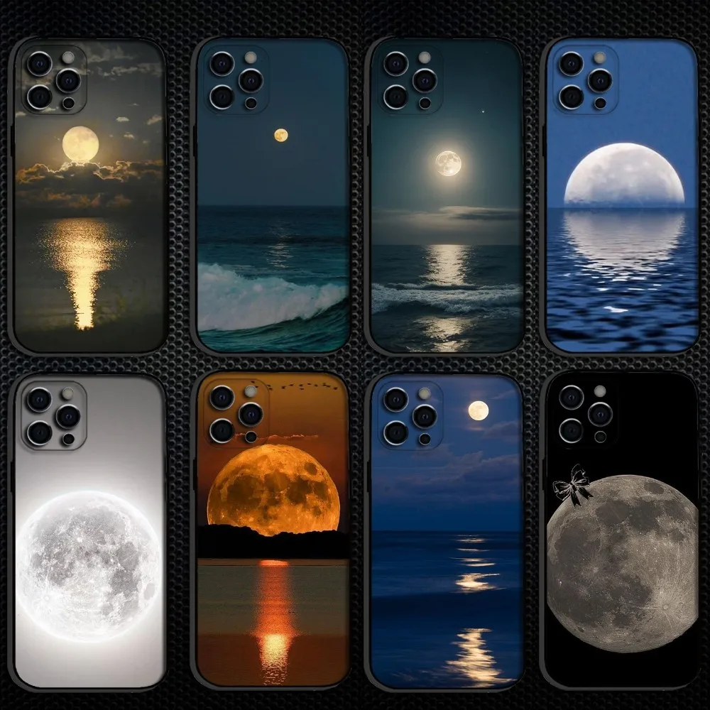 

moon Phone Case For iPhone 16,15,14,13,12,11 Plus,Pro Max, Soft Silicone Black Cover