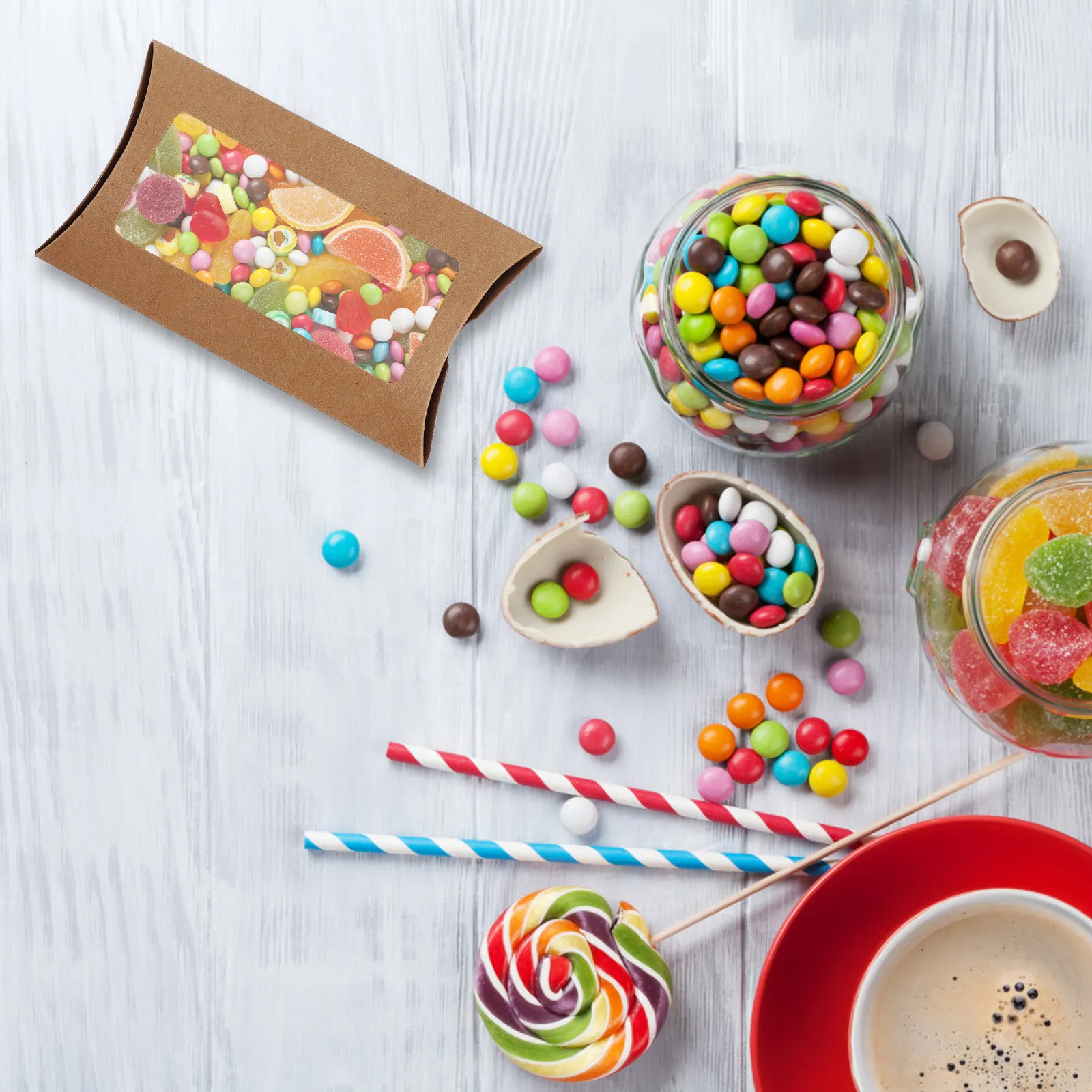

10Pcs Creative Pillow Candy Cases Exquisite Clear Window Candy Packaging Box for Confectionery Gifting Event Favor Display