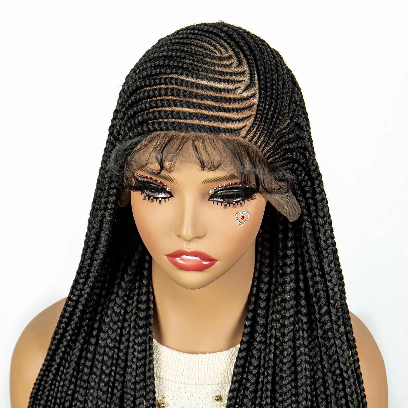 Full Lace Synthetic Cornrow Braided Wig for Black Women Twist Braids Wig with Baby Hair 34 Inch Lace Front Knotless Braiding Wig