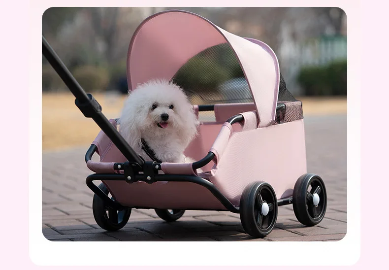 carrinho pet Luxury 4-Wheel Foldable Dog Cat Travel Stroller Foldable Lightweight Cross-Border Made From Mesh for Camping