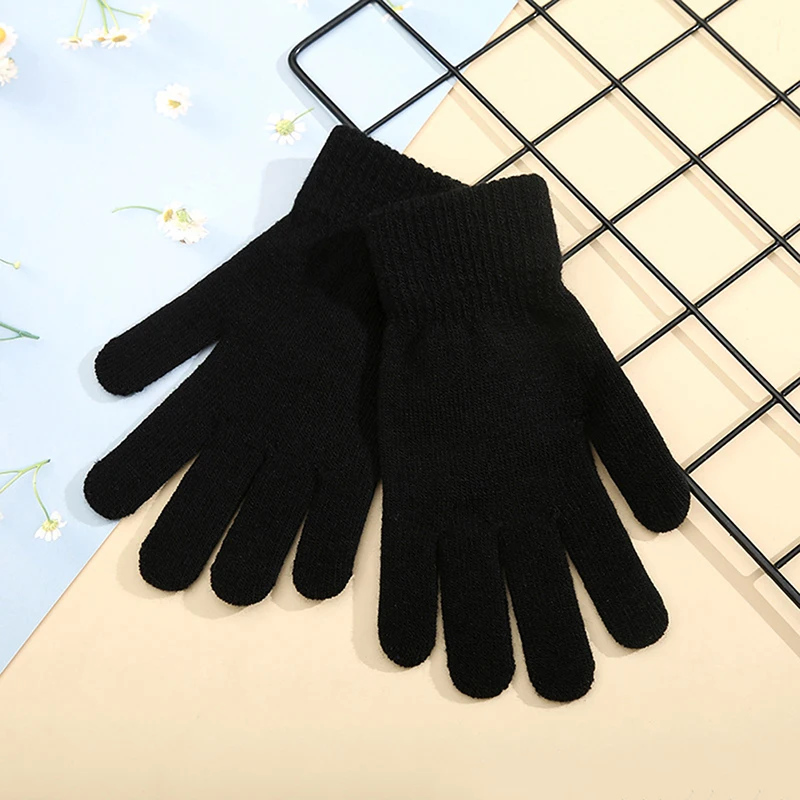 1Pair Simple Knitted Couple Gloves Winter Solid Color Full Finger Mittens Hand Warmer Men Women Gloves Thicken Cycling Gloves