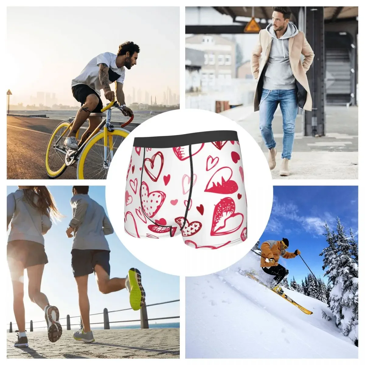 Mens Boxer Sexy Underwear Love Hearts Pattern Underpants Male Panties Pouch Short Pants image 4