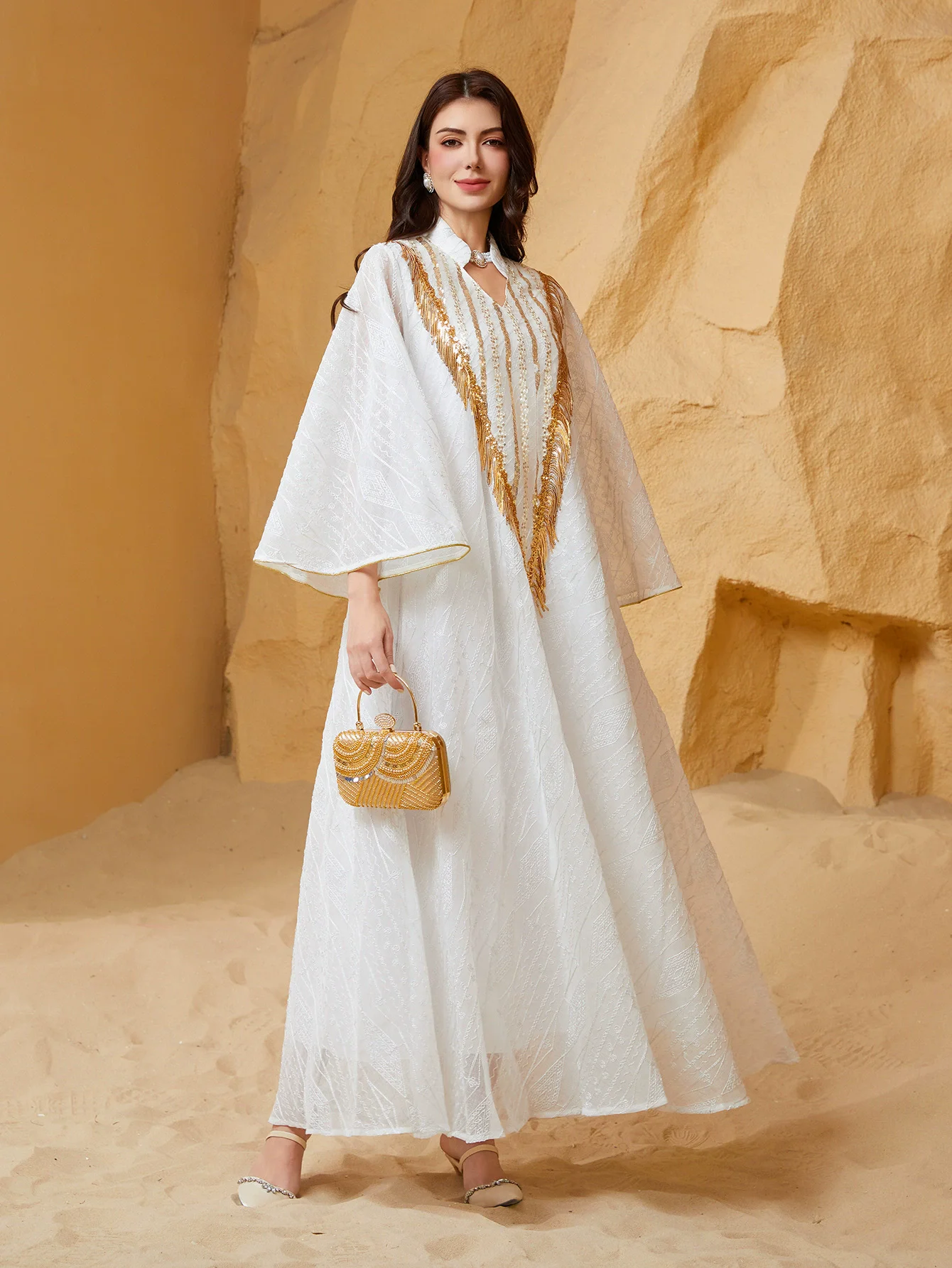 Middle Eastern Muslim Luxury Fashion Evening Dress Saudi Arabia Dubai Ramadan Dress Robe Mesh Embroidered Glitter Elegant