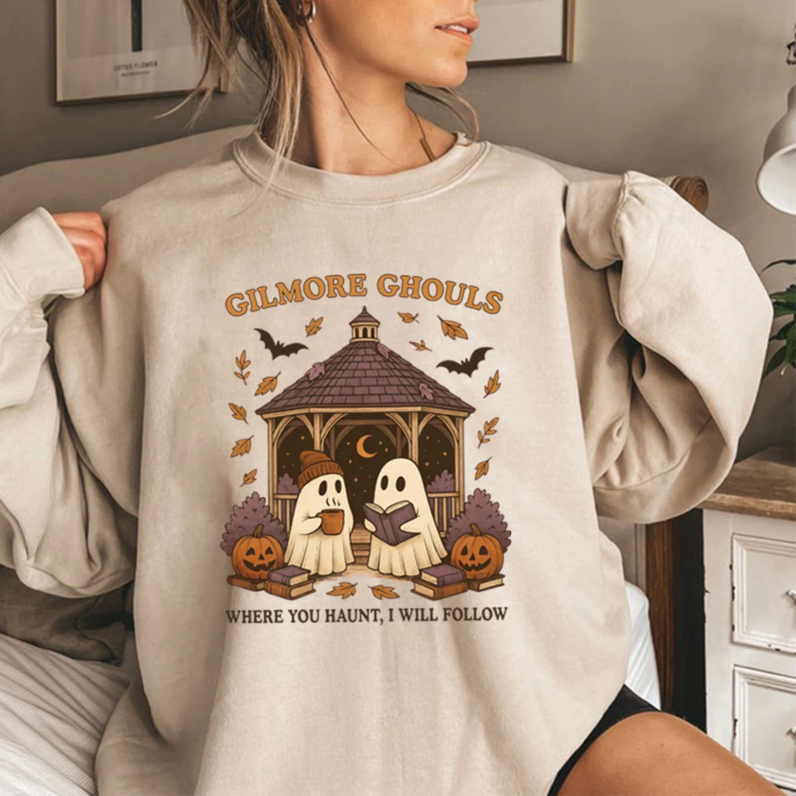 

Gilmore Ghouls Sweatshirt Cute Ghost Halloween Sweatshirt Unisex Graphic Hoodies Spooky Fall Shirt Casual Long Sleeve Pullovers