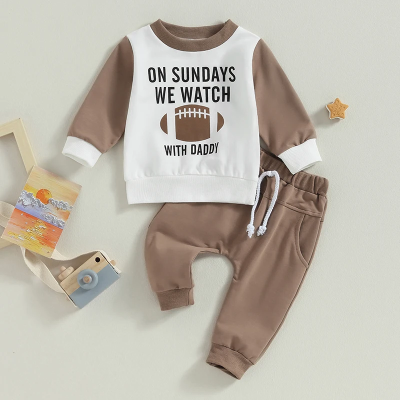 2023-06-16 Lioraitiin 0-3Years Toddler Boys 2Pcs Fall Outfits Rugby and Letter Print Long Sleeve Sweatshirt Long Pants