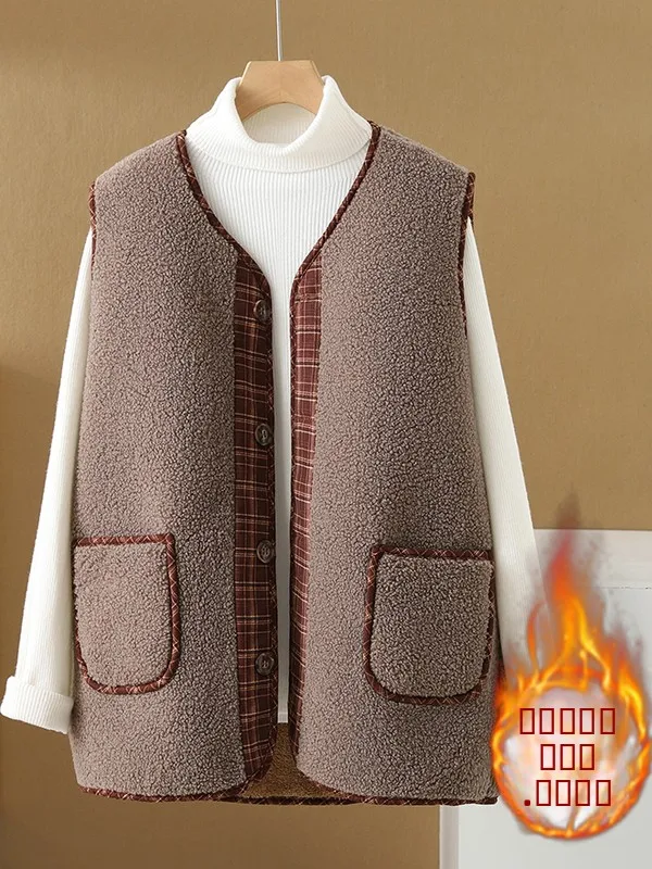 خريف شتاء جديد فضفاض Fce اصطف منقوشة جلد الغنم سترة المخرج المرقعة التخسيس تنوعا المرأة Faion جولة Ne سترة