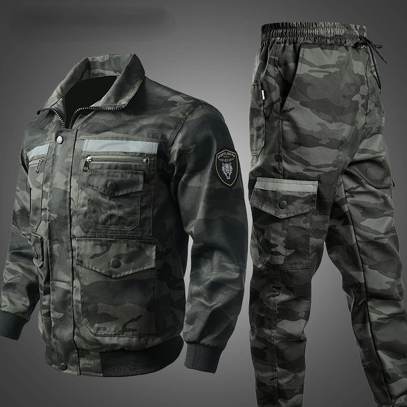 Spring Autumn Thickened Camouflage Suit Men Wear-resistant Dirt-resistant Labor Work Clothes Factory Workshop Tactics Tooling