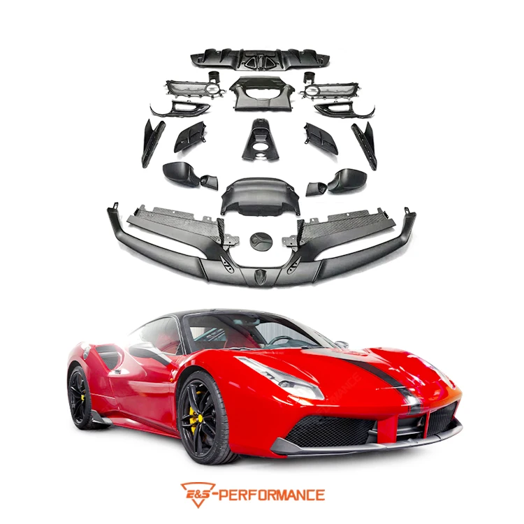 Body Kit For Ferrari 488 Upgrade to Carbon Fiber C Style With Front Lip Rear Diffuser Side Skirts Body Kit