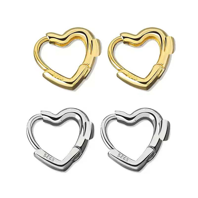 Chất Liệu Bạc 925 Không Đều Lõm-Lồi Hình Trái Tim Nhỏ Bông Tai Nữ Mặt Dây Chuyền Trang Sức Bạc