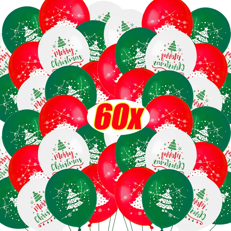 12/60Pcs Merry Christmas Latex Balloons Red Green Round Balloons Xmas New Years Party Home Decoration Supplies Kids Gifts Toy