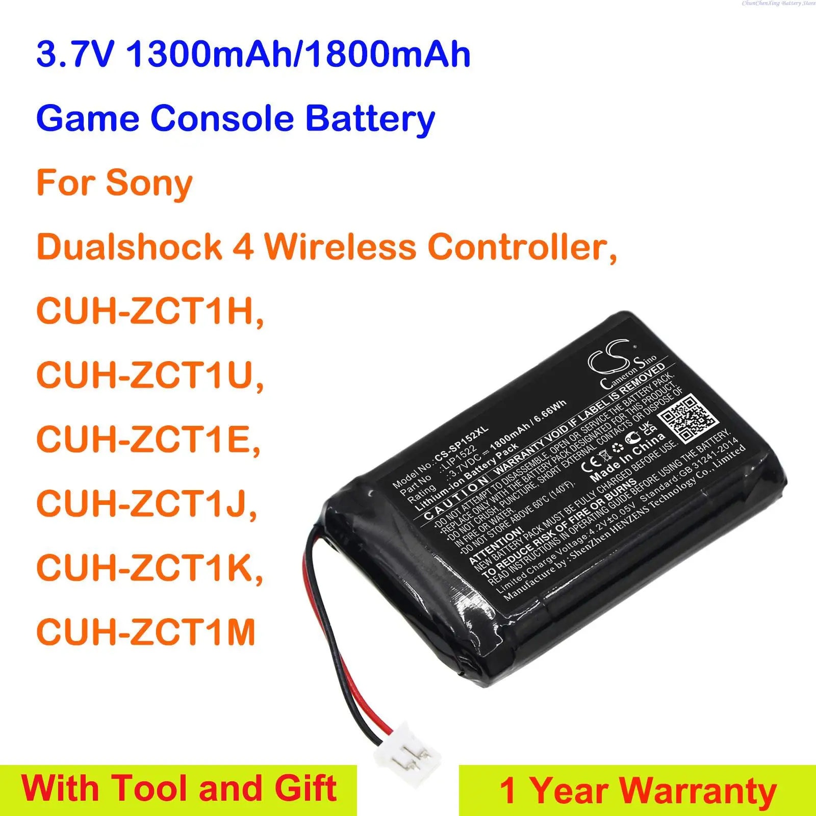 Cameron Sino 3.7V 1300mAh/1800mAh Game Console Battery LIP1522 for Sony Dualshock 4 Wireless Controller, CUH-ZCT1H, CUH-ZCT1U