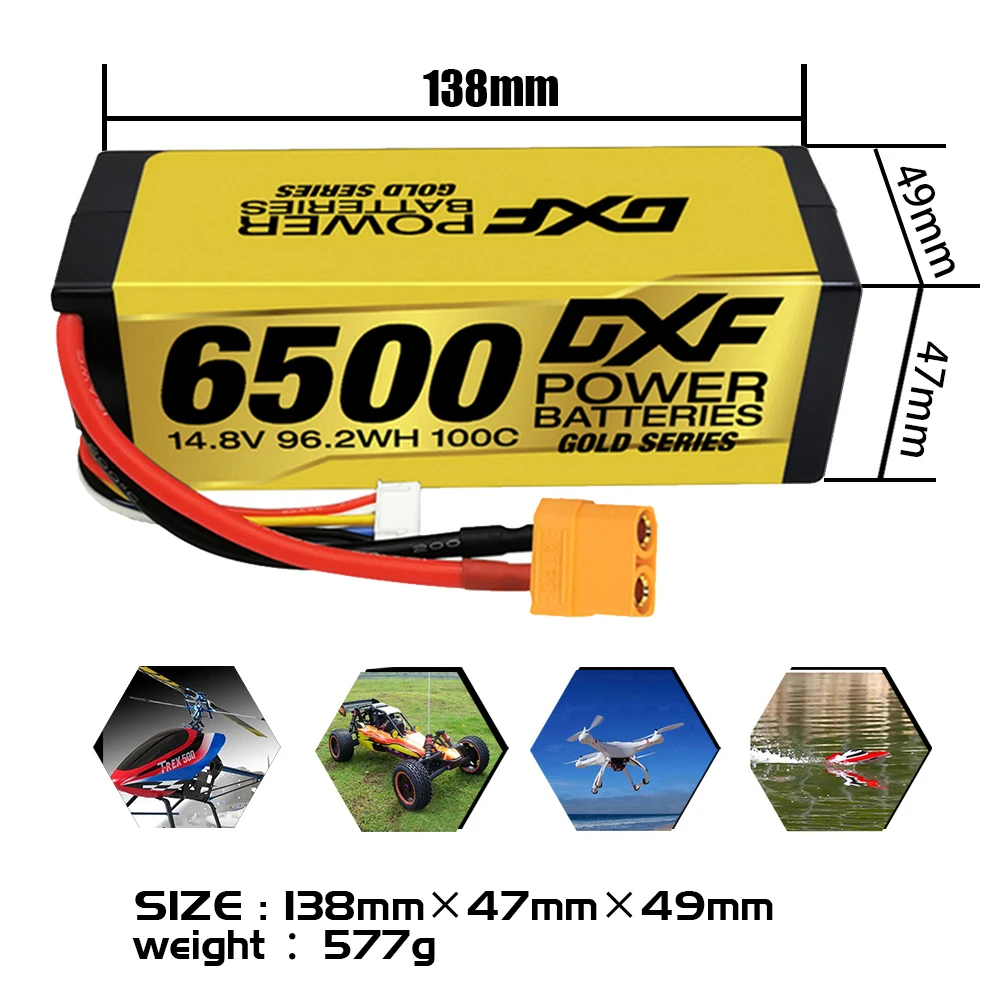 DXF Lipo Battery 4S 14.8V 15.2V 6500mAh 8000mAh 8400mAh 9200mAh Graphene 5mm 100C 120C 130C 140C for 1/8 Buggy Truggy Car Racing