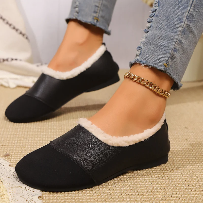 

2025 New Retro Style Slip-On Boots, Plush Lined Winter Shoes with Soft Sole for Women, Cozy Lazy Shoes for Outdoor Indoor Use