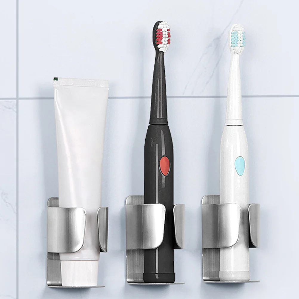 2 Pcs Storage Shelves Electric Toothbrush Holder Toiletry Shelf Metal Rack Stainless Silver Bathroom