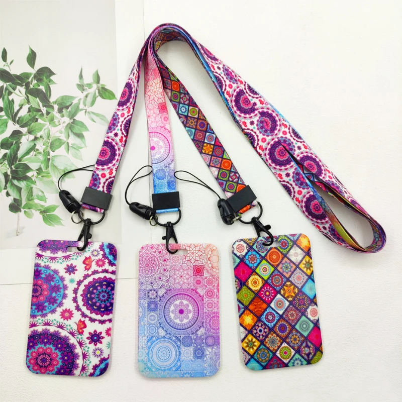 Mandala ID Badge Holder Cordón Datura Titulares de tarjetas de crédito Correa para el cuello Funda para tarjetas de puerta para niñas Llavero