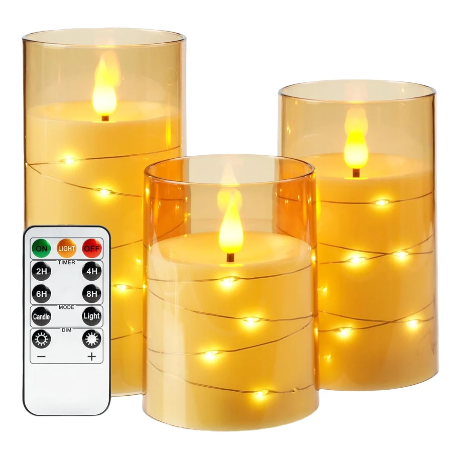 LED Flameless Candles Battery Operated with Embedded Fairy Lights Pillar Candle with Remote Timer for Christmas Wedding Decor