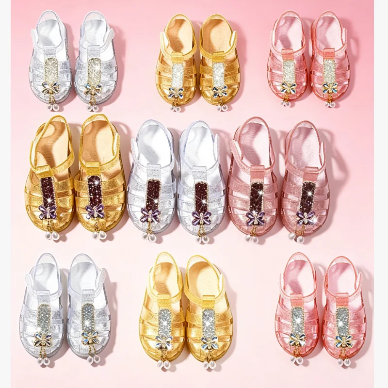

Girls' Sandals 26 Summer New Multi Colored Fashionable And Stylish Baby Shoes Jelly Shoes Breathable Cute Girls' Crystal Sandals