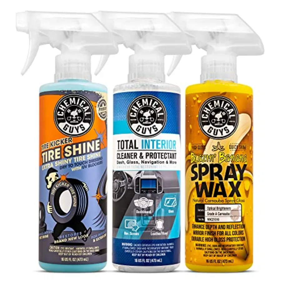 

Набор для быстрой уборки - Спрей-воск Blazin' Banana и средство для придания блеска шин Tire Kicker, 3 флакона по 16 унций