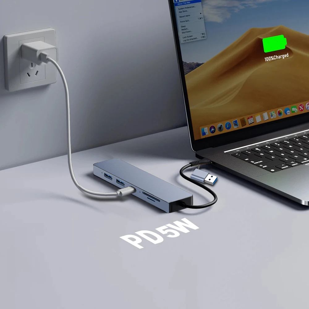 5-In-2 Usb C Hub Usb 3.0 Hub Type C Docking Stations Usb Splitter 5Gbps Hoge Snelheid Transmissie Adapter Otg Voor Laptop Macbook