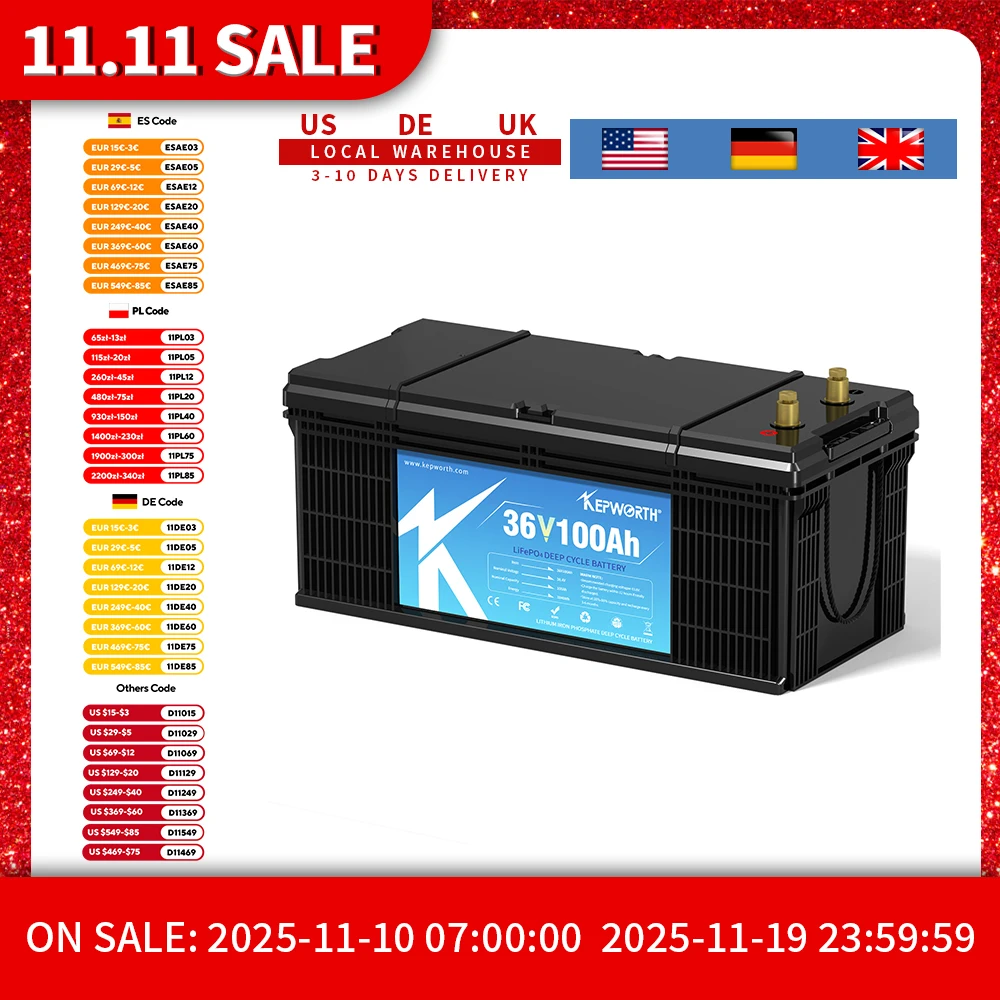 

Аккумулятор LiFepo4 36 В, 100 Ач, США, ЕС, с Bluetooth Smart BMS 200 А, идеально подходит для лодок, троллингового двигателя, гольф-каров, газонокосилок