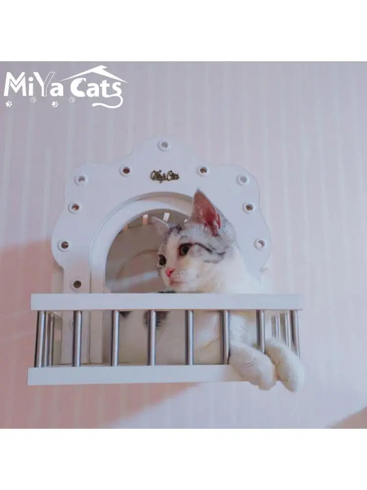 Wall-Mounted Cat Climbing Frame, Solid Wood, Comfortable Cat Litter, Hanging Toy