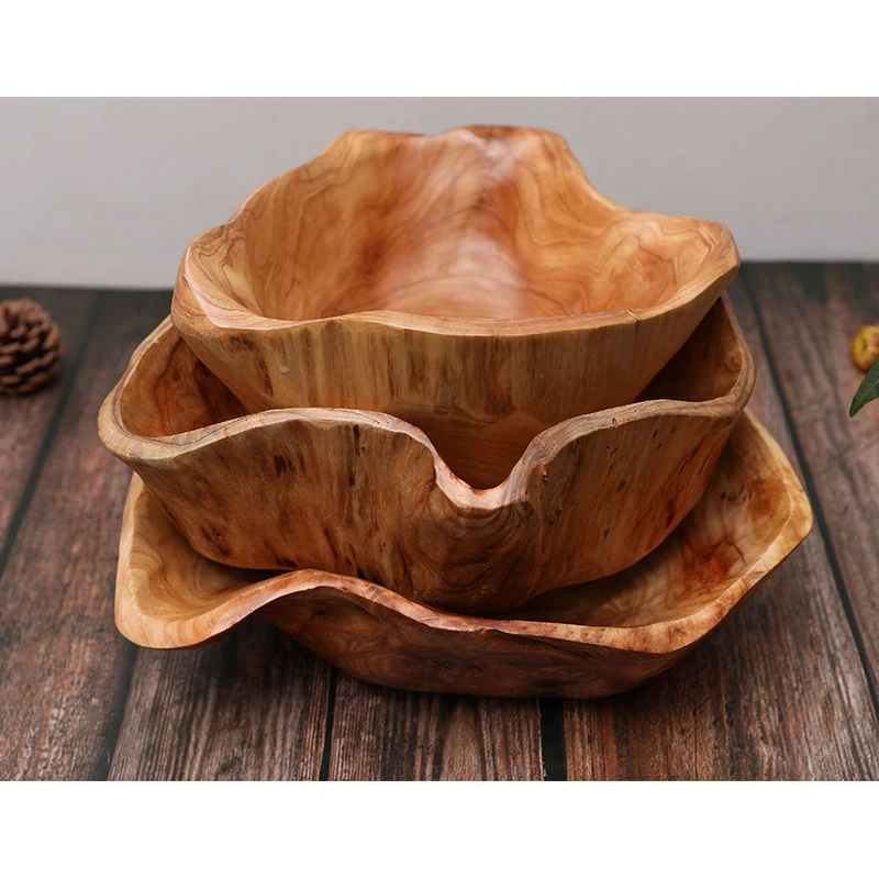 

Nordic Sle Creative Wooden Fruit Bowl Home Living Room Sna Plate Dry Fruit Plate Wood Handmade Kitchen Dining